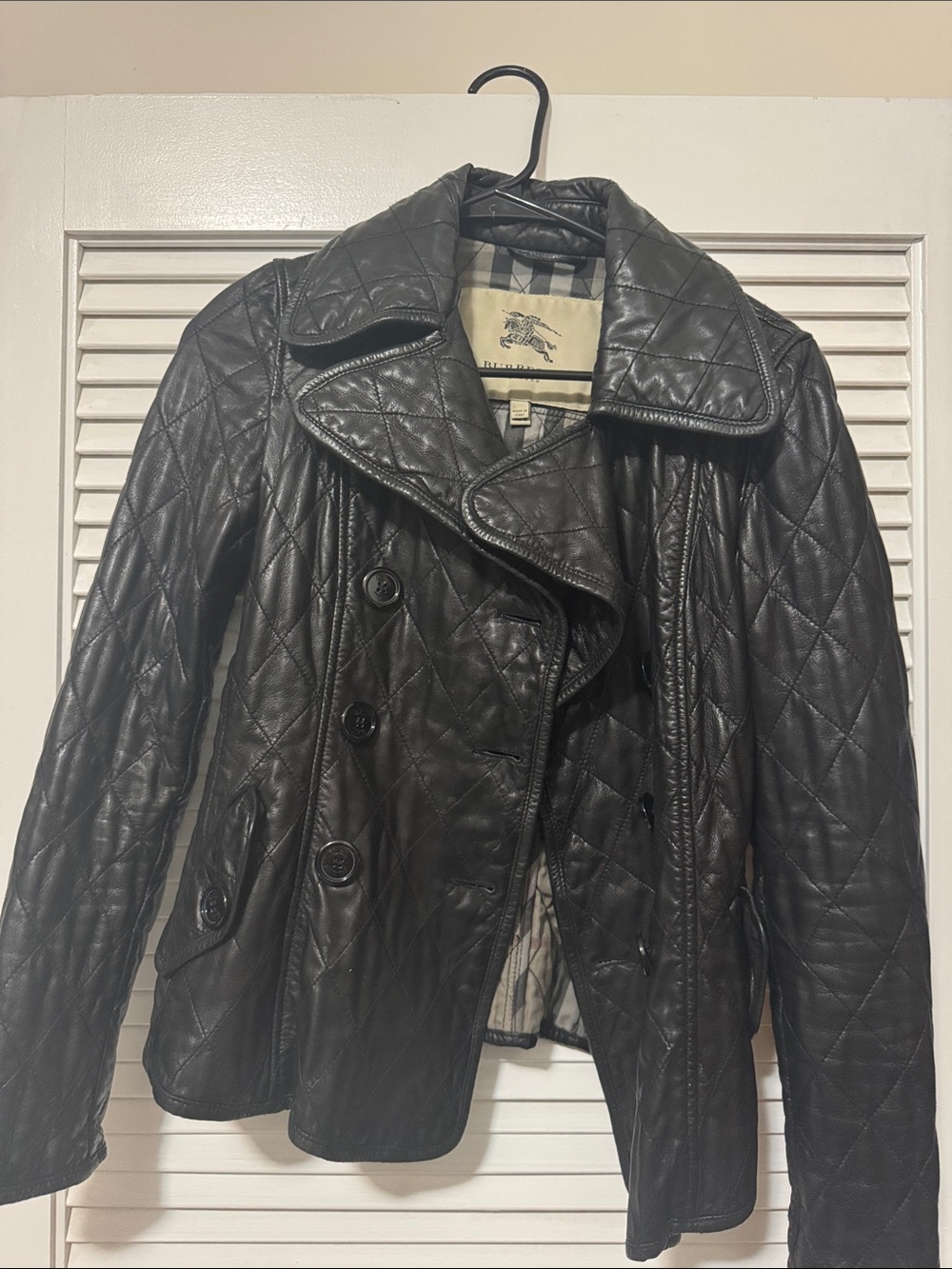 Burberry Vintage 90s Black Quilted Leather Double-Breasted Jacket